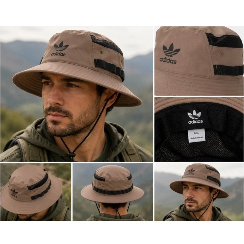 Adidas Originals Webbing Boonie Hat L/XL Trace Brown Black JK0044B Trefoil Logo